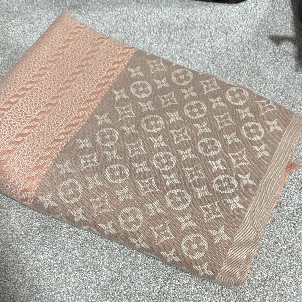Monogram Jacquard Scarf in Blush and Beige